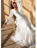 Ivory Pleated Chiffon V Open Back Wedding Dress